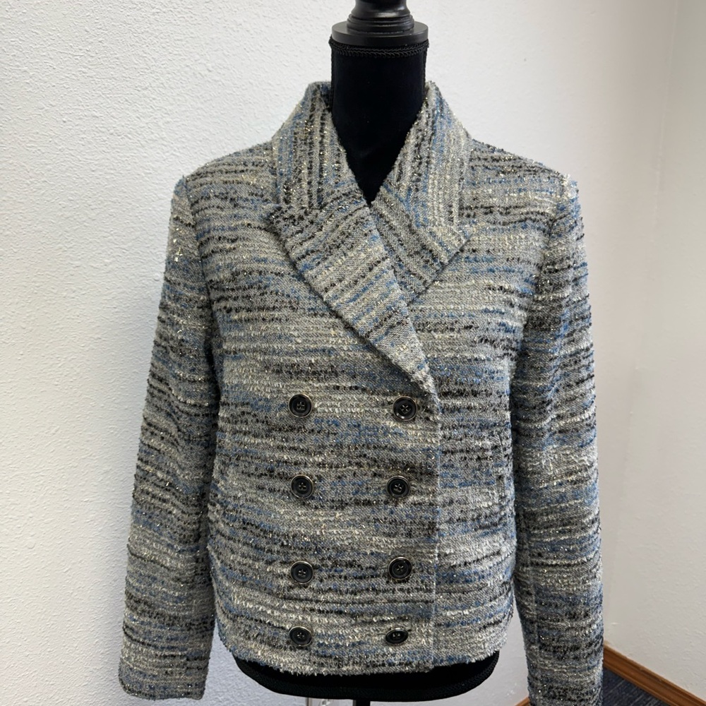 CAbi Blue and Gray Striped Jacket